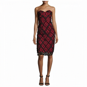 MILLY Alix Embroidered Strapless Sweetheart Dress, Black/Red size 4